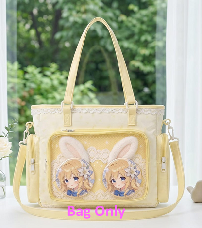 Kawaii Ita Crossbody Tote Bag, Large Pin Display Messenger Bag, Nylon Shoulder Bag