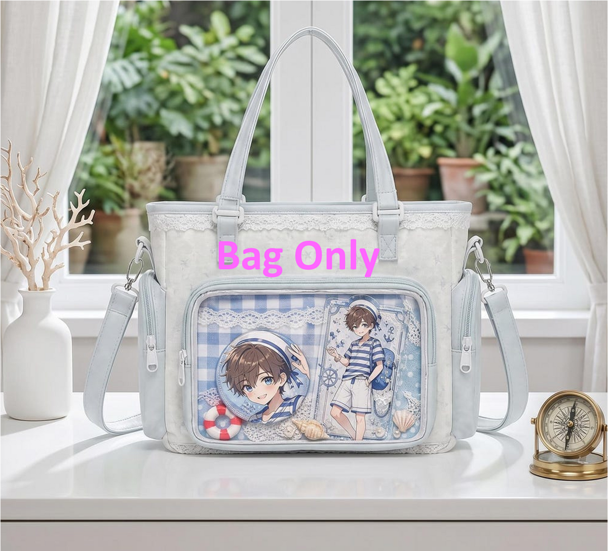 Kawaii Ita Crossbody Tote Bag, Large Pin Display Messenger Bag, Nylon Shoulder Bag
