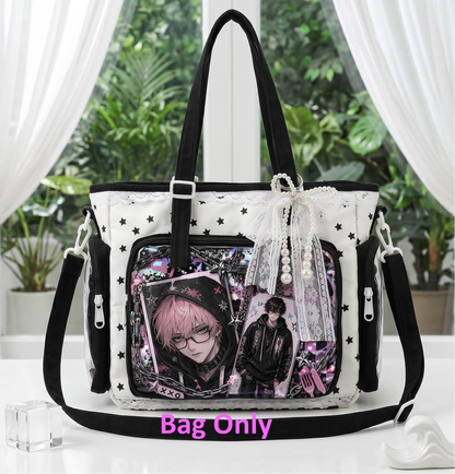 Kawaii Ita Crossbody Tote Bag, Large Pin Display Messenger Bag, Nylon Shoulder Bag