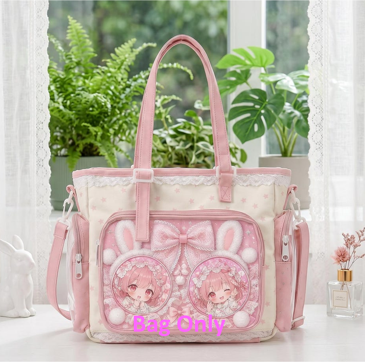 Kawaii Ita Crossbody Tote Bag, Large Pin Display Messenger Bag, Nylon Shoulder Bag