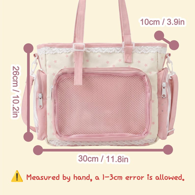 Kawaii Ita Crossbody Tote Bag, Large Pin Display Messenger Bag, Nylon Shoulder Bag