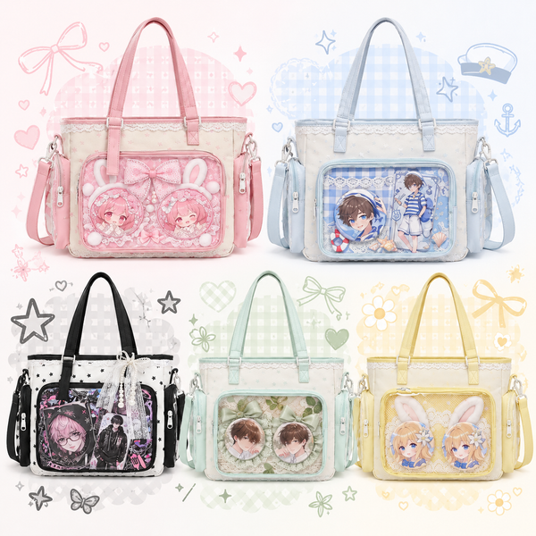 Kawaii Ita Crossbody Tote Bag, Large Pin Display Messenger Bag, Nylon Shoulder Bag